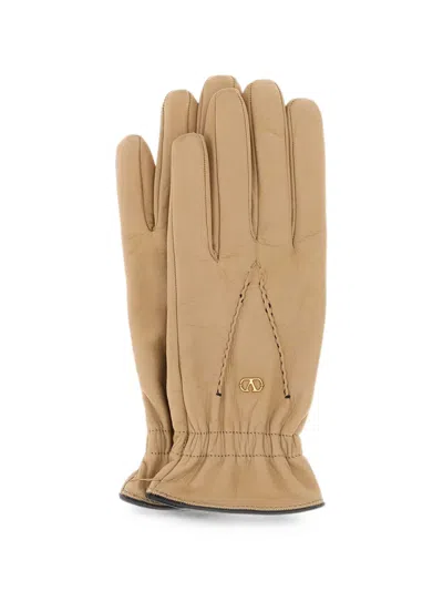 Valentino Garavani Vlogo Signature Leather Gloves In Brown