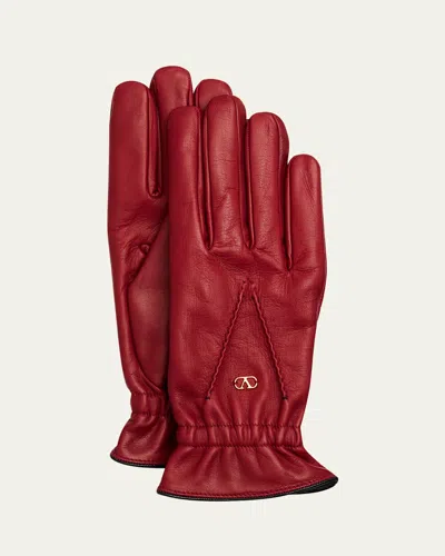 Valentino Garavani Vlogo Signature Leather Gloves In Red