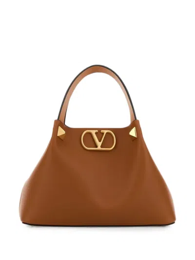 Valentino Garavani Vlogo Signature Leather Handbag In Brown