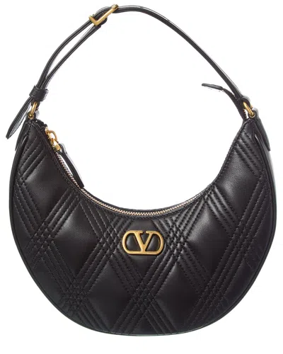 Valentino Garavani Valentino Vlogo Signature Leather Hobo Bag In Black
