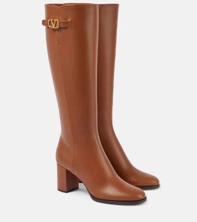 Valentino Garavani Vlogo Signature Leather Knee-high Boots In Braun