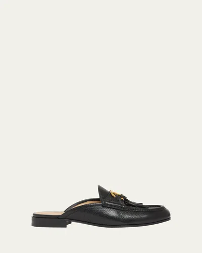 Valentino Garavani Vlogo Signature Leather Loafer Mules In Black
