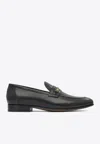 Valentino Logo-embellished Full-grain Leather Loafers In Black