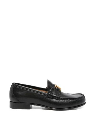 Pre-owned Valentino Garavani Vlogo Signature Leather Loafers In Black