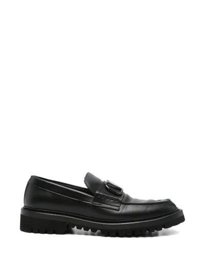 Pre-owned Valentino Garavani Vlogo Signature Leather Loafers In Black
