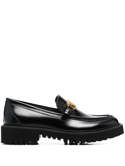 Valentino Garavani Vlogo Signature Leather Loafers In Black