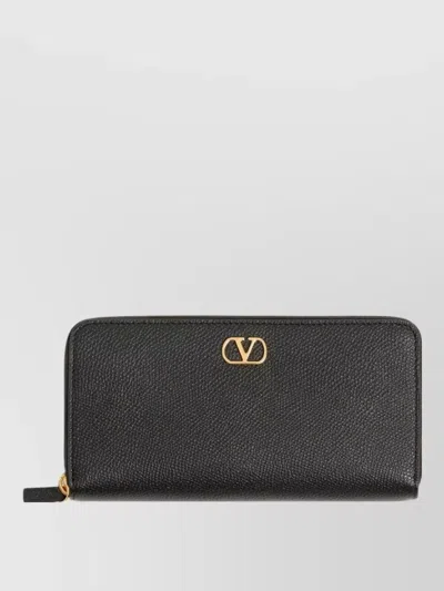 Valentino Garavani Vlogo Signature Leather Long Zip Wallet In Black