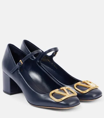 Valentino Garavani Mary-jane-pumps Vlogo Signature Aus Leder In Blau