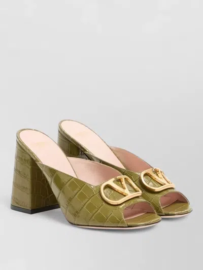 Valentino Garavani Vlogo Signature Leather Mules Block Heel In Green
