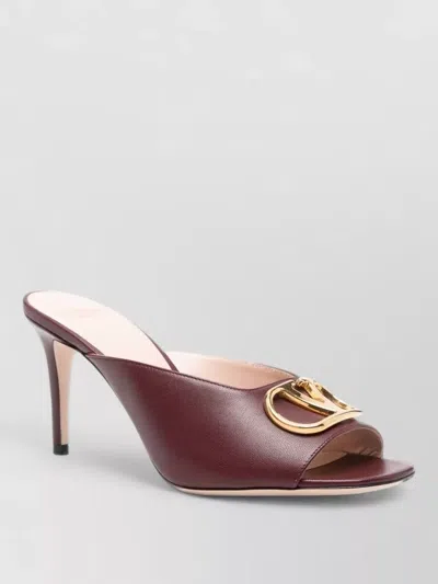 Valentino Garavani Vlogo Signature Leather Mules Peep Toe In Burgundy