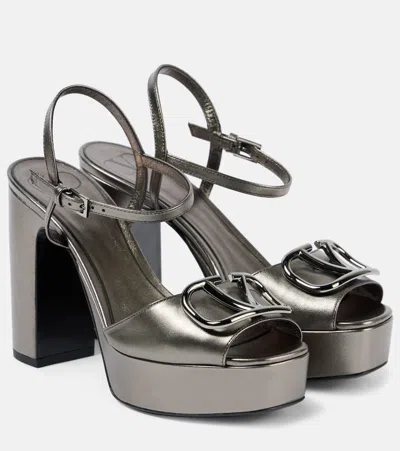 Valentino Garavani Vlogo Signature Leather Platform Sandals In 113 Antracite