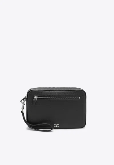 Valentino Garavani Vlogo Signature Leather Pouch Bag In Black