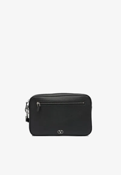 Valentino Garavani Vlogo Signature Leather Pouch Bag In Black