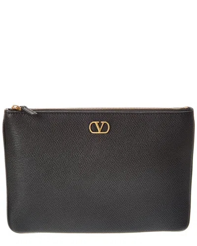 Valentino Garavani Valentino Vlogo Signature Leather Pouch In Black