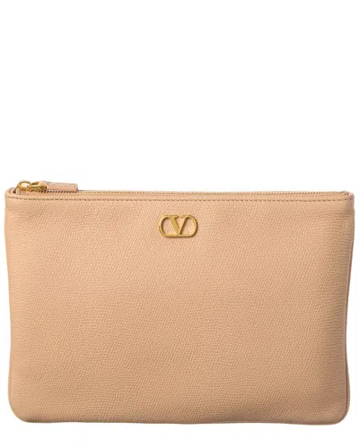 Valentino Garavani Valentino Vlogo Signature Leather Pouch In Neutral