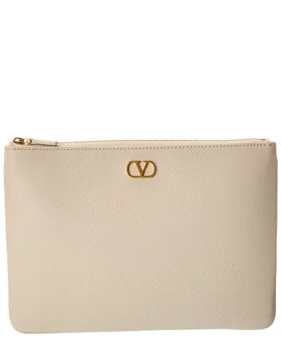Valentino Vlogo Signature Leather Pouch In White