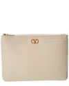 Valentino Vlogo Signature Leather Pouch In Neutral