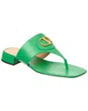 Valentino Vlogo Leather Thong Sandals With Squared Toe In Green