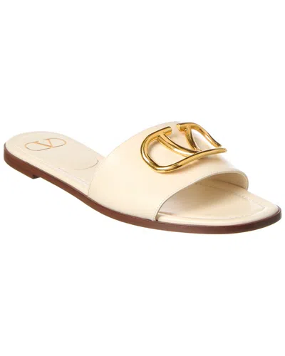 Valentino Garavani Vlogo Medallion Raffia Slide Sandals In White