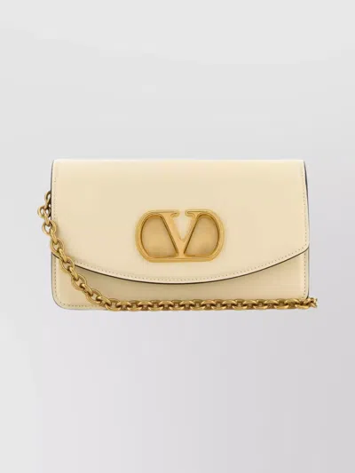 Valentino Garavani Small Leather Clutch With Adjustable Chain Strap In White