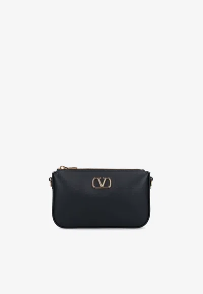 Valentino Garavani Vlogo Signature Leather Shoulder Bag In Black