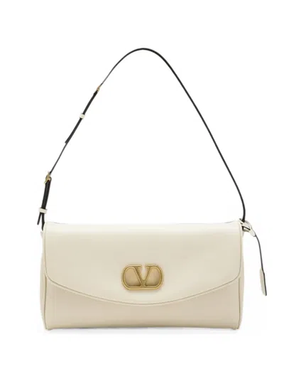 Valentino Garavani Vlogo Signature Leather Shoulder Bag In Neutral
