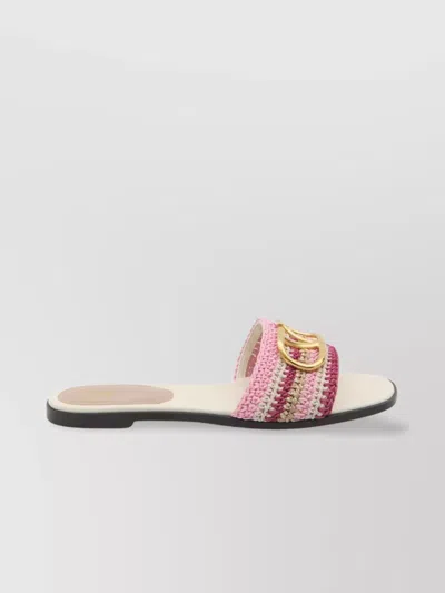 Valentino Garavani Vlogo Signature Leather Slide Sandals In Pink