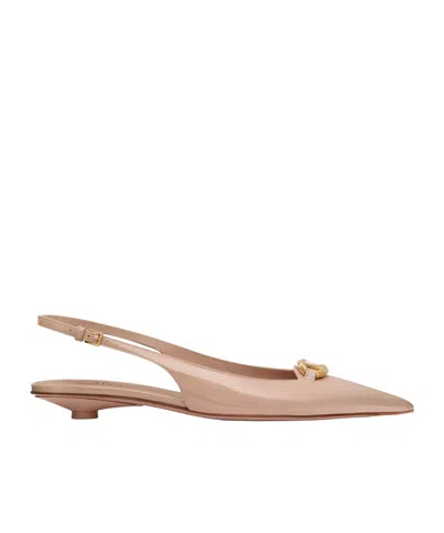 Valentino Garavani Vlogo Signature Leather Slingback Ballerina Shoes In Pink