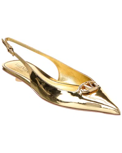 Valentino Garavani Valentino Vlogo Signature Leather Slingback Flat In Gold