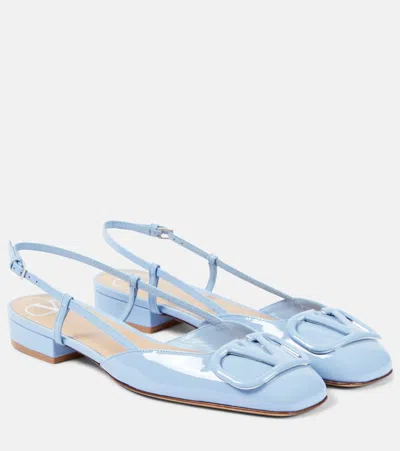 Valentino Garavani Vlogo Signature Leather Slingback Flats In Blue