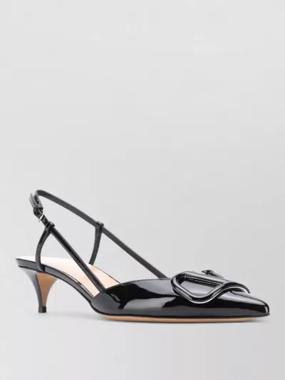 Valentino Garavani Leather Pumps With Pointed Toe And Kitten Heel In Black