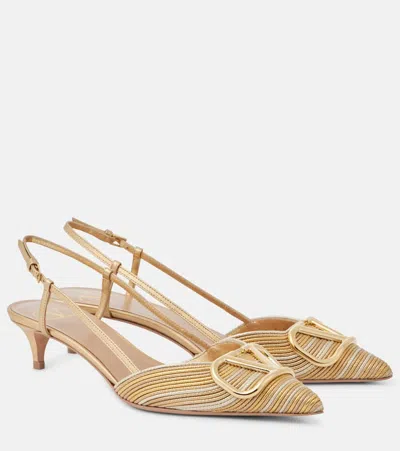 Valentino Garavani Women's Pointed Toe Logo Kitten Heel Slingback Pumps In Multicolor Oro/