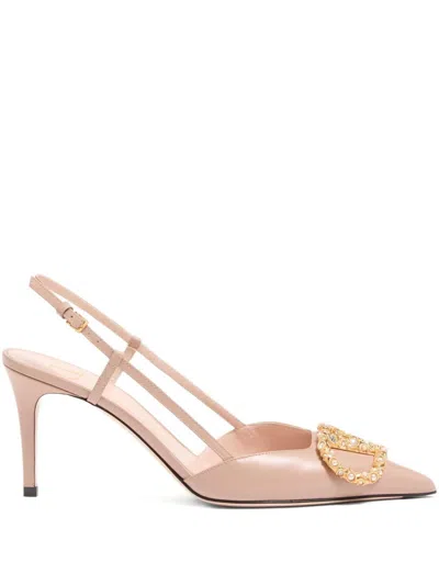 Valentino Garavani Vlogo Signature Leather Slingback Pumps In Neutral