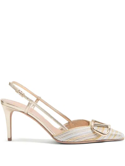 Valentino Garavani Vlogo Signature Leather Slingback Pumps In Silver