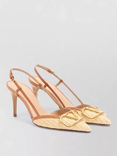 Valentino Garavani Vlogo Signature Leather Slingback Two Tone Pumps In Neutral
