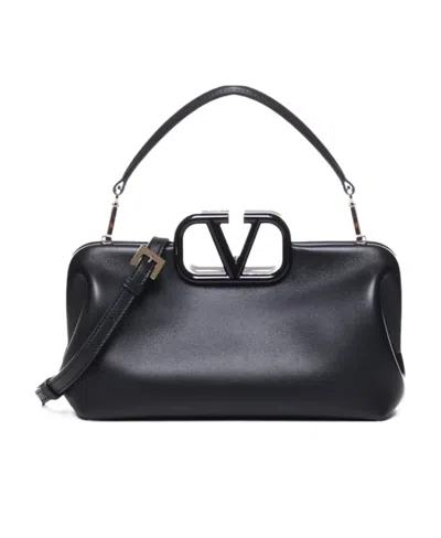 Valentino Garavani Vlogo Signature Leather Tote Bag In Black