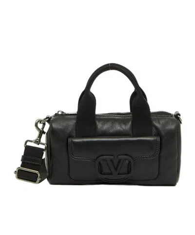 Valentino Garavani Vlogo Signature Leather Tote Bag In Black