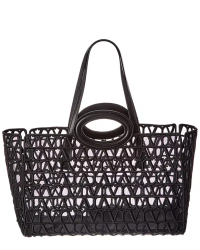 Valentino Garavani Valentino Vlogo Signature Leather Tote In Black