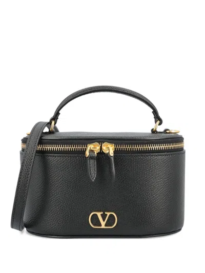 Valentino Garavani Vlogo Signature Leather Clutch Vanity Bag In Black