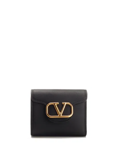 Valentino Garavani Vlogo Signature Leather Wallet In Black