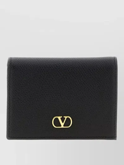 Valentino Garavani Vlogo Signature Leather Wallet Cardholder In Black