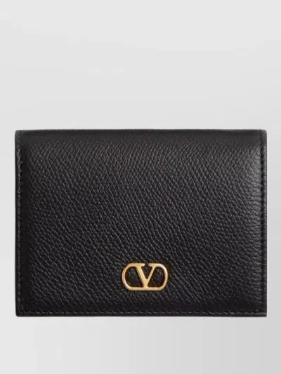 Valentino Garavani Vlogo Signature Leather Wallet Foldover Design In Black