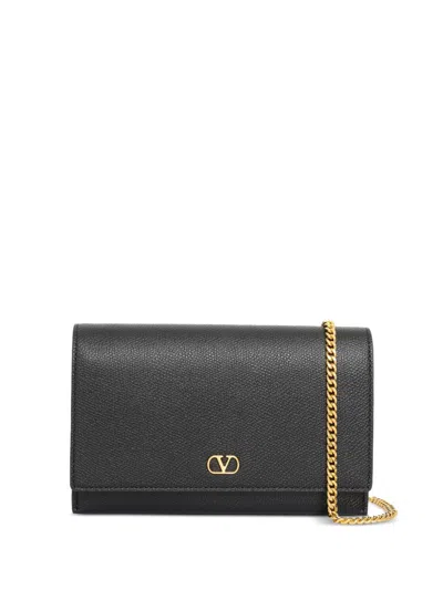 Valentino Garavani Vlogo Signature Leather Wallet On Chain In Black