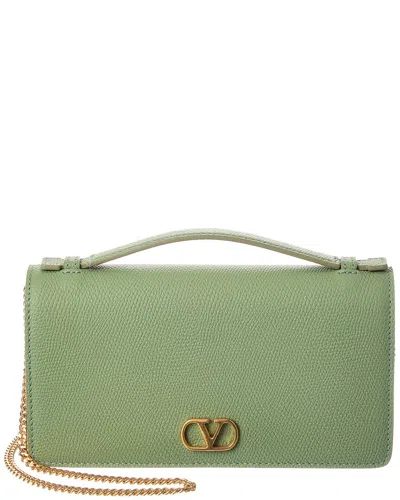 Valentino Garavani Valentino Vlogo Signature Leather Wallet On Chain In Green