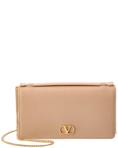 Valentino Garavani Valentino Vlogo Signature Leather Wallet On Chain In Pink