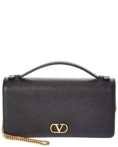 Valentino Garavani Valentino Vlogo Signature Leather Wallet On Chain In Black