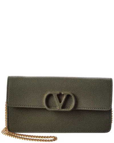 Valentino Garavani Valentino Vlogo Signature Leather Wallet On Chain In Gray