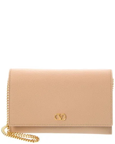 Valentino Garavani Valentino Vlogo Signature Leather Wallet On Chain In Brown