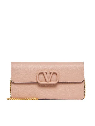 Valentino Garavani Vlogo Signature Leather Wallet On Chain In Pink