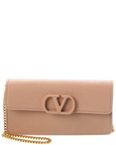 Valentino Garavani Valentino Vlogo Signature Leather Wallet On Chain In Pink
